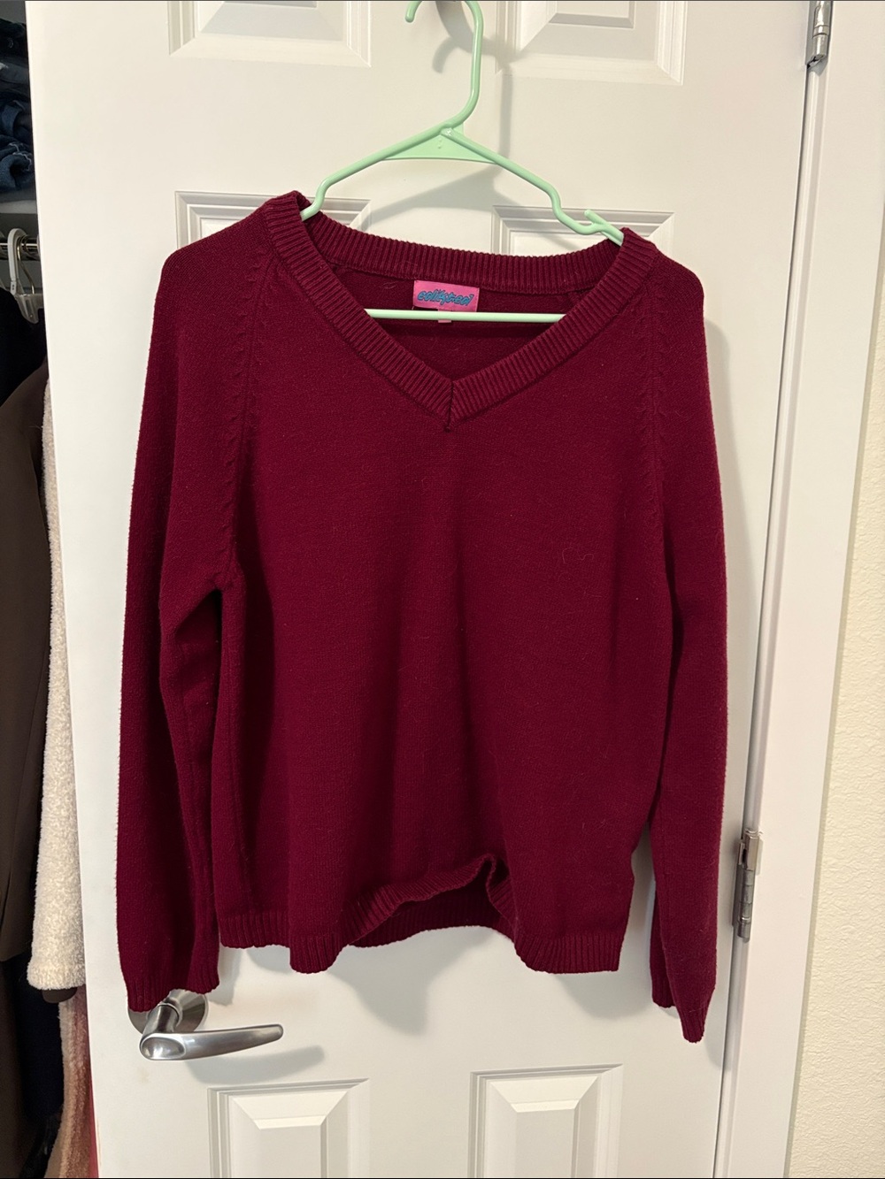 Edikted Deep Wine V-Neck Sweater